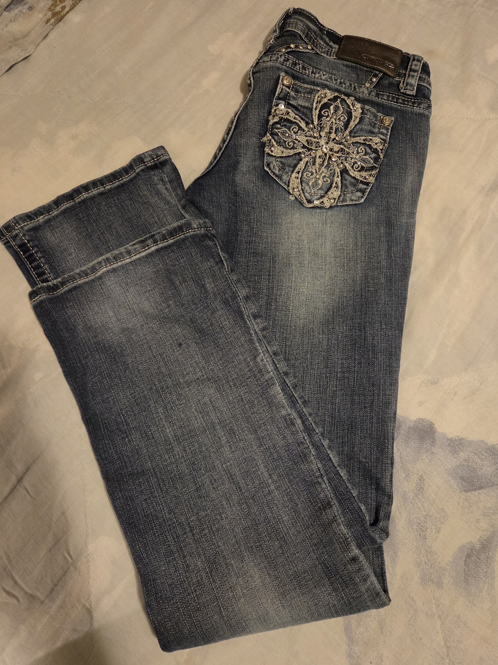 Grace in LA Blue Boot Cut Jeans with Embellished Back Pocket